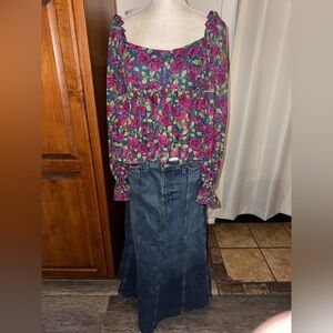 Blu Pepper Teal and Purple Floral Top Coquette Whimsigoth Size M